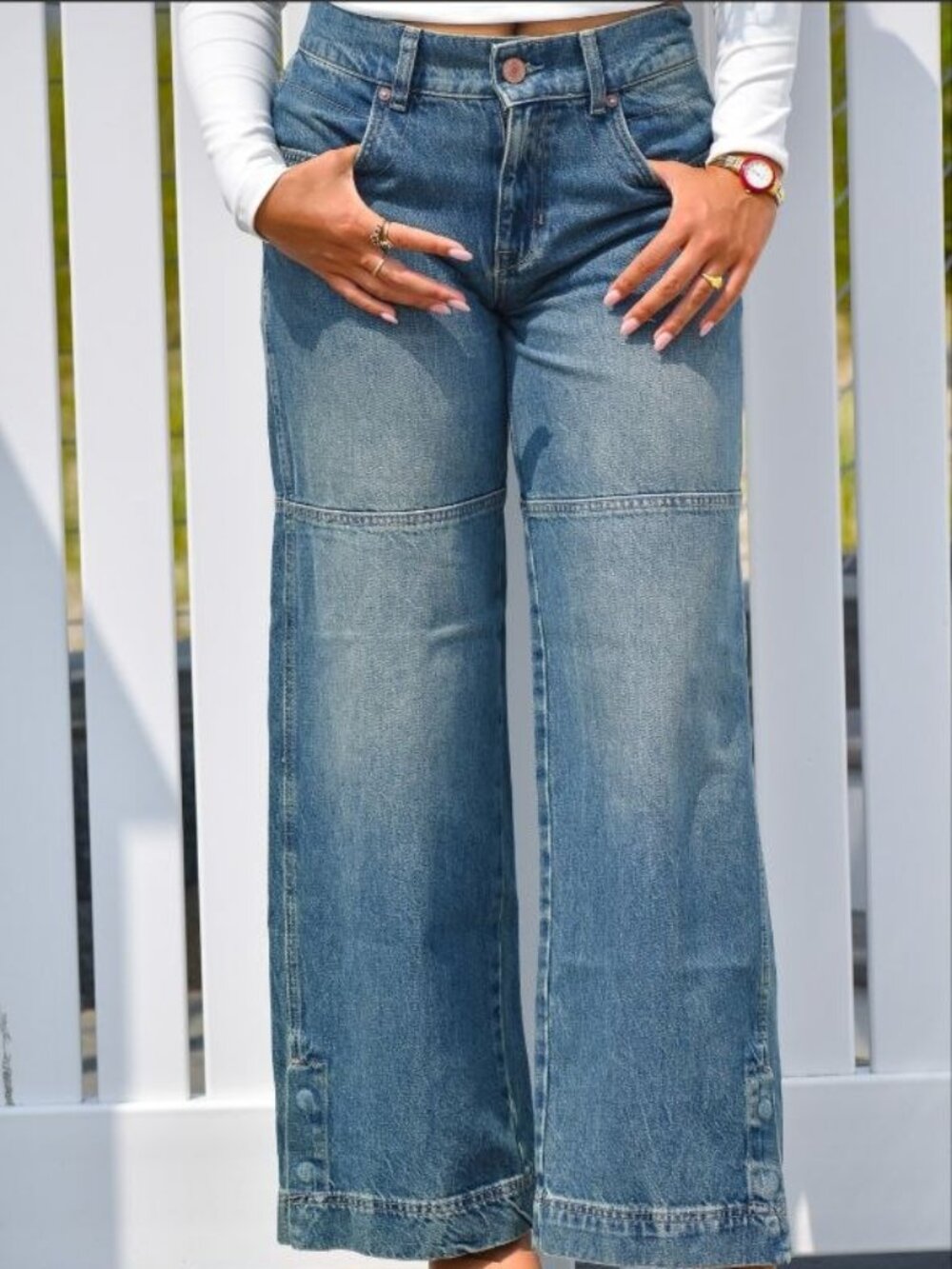 $128 Free People Benji Relaxed Wide Leg Jeans Blue Size 25